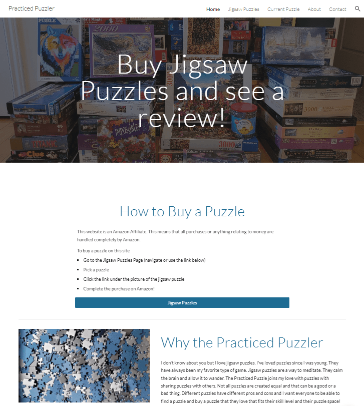 A screenshot of a Google Sites website about puzzles