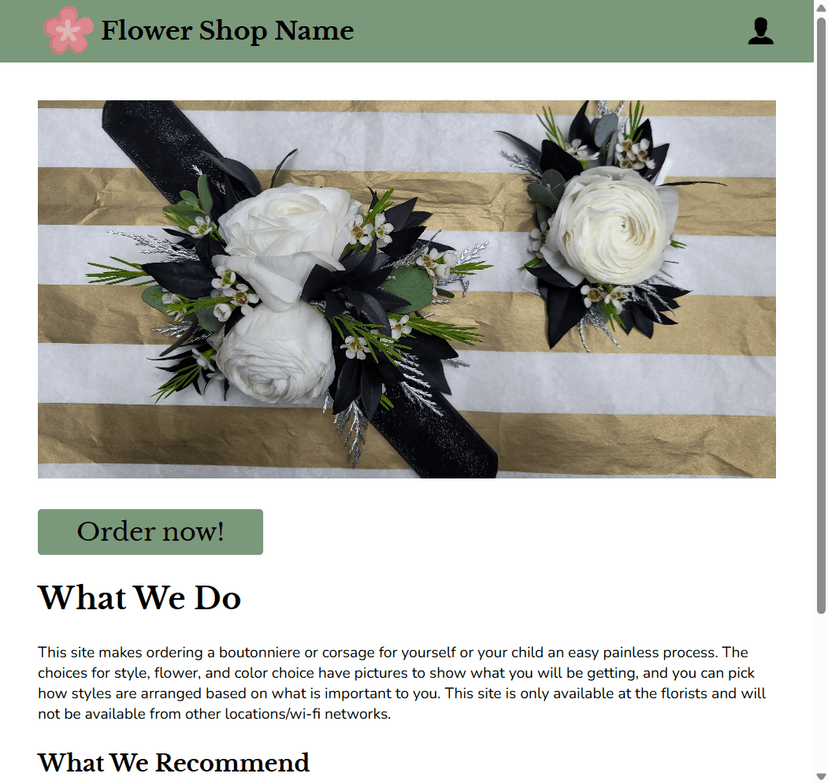 A screenshot of the Dance Flower Order App